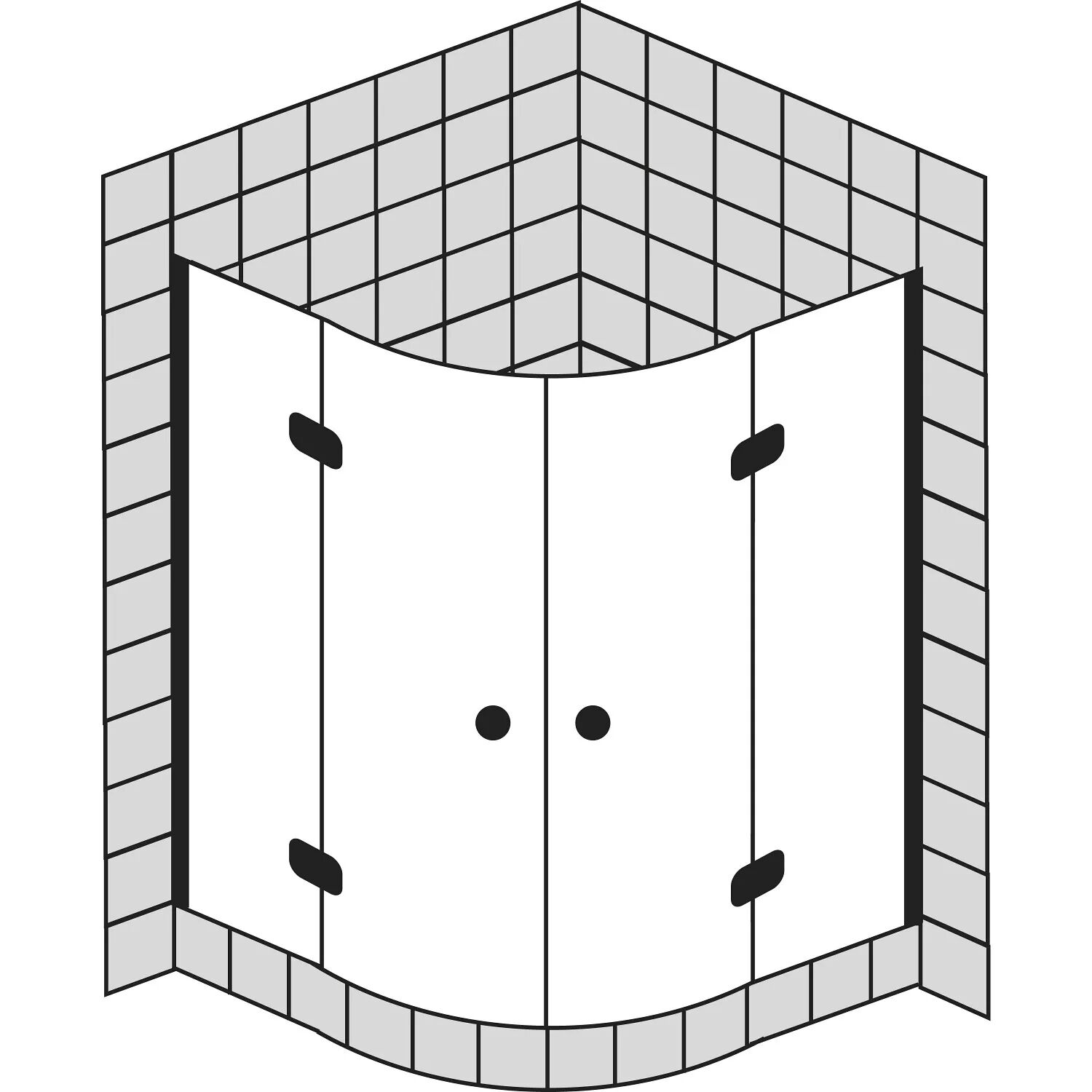 Sprinz BS-Dusche Runddusche mit 2 Türen 100 x 100 x 200 cm, Radius 52 cm BS-Dusche B: 100 T: 100 H: 200 R: 52 cm chrom/ silber hochglanzpoliert