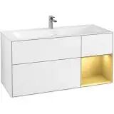 Villeroy & Boch Finion Waschtischunterschrank 119,6 cm mit Beleuchtung, Regalelement rechts   white matt lacquer/gold matt G070HFMT