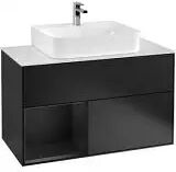 Villeroy & Boch Finion Waschtischunterschrank 100 cm mit Regalelement links und Abdeckplatte   black matt lacquer F111PDPD