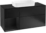 Villeroy & Boch Finion Waschtischunterschrank 120 cm mit Regalelement links, Abdeckplatte   black matt lacquer F292PDPD