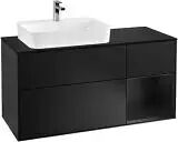 Villeroy & Boch Finion Waschtischunterschrank 120 cm mit Regalelement rechts, Abdeckplatte   black matt lacquer F402PDPD