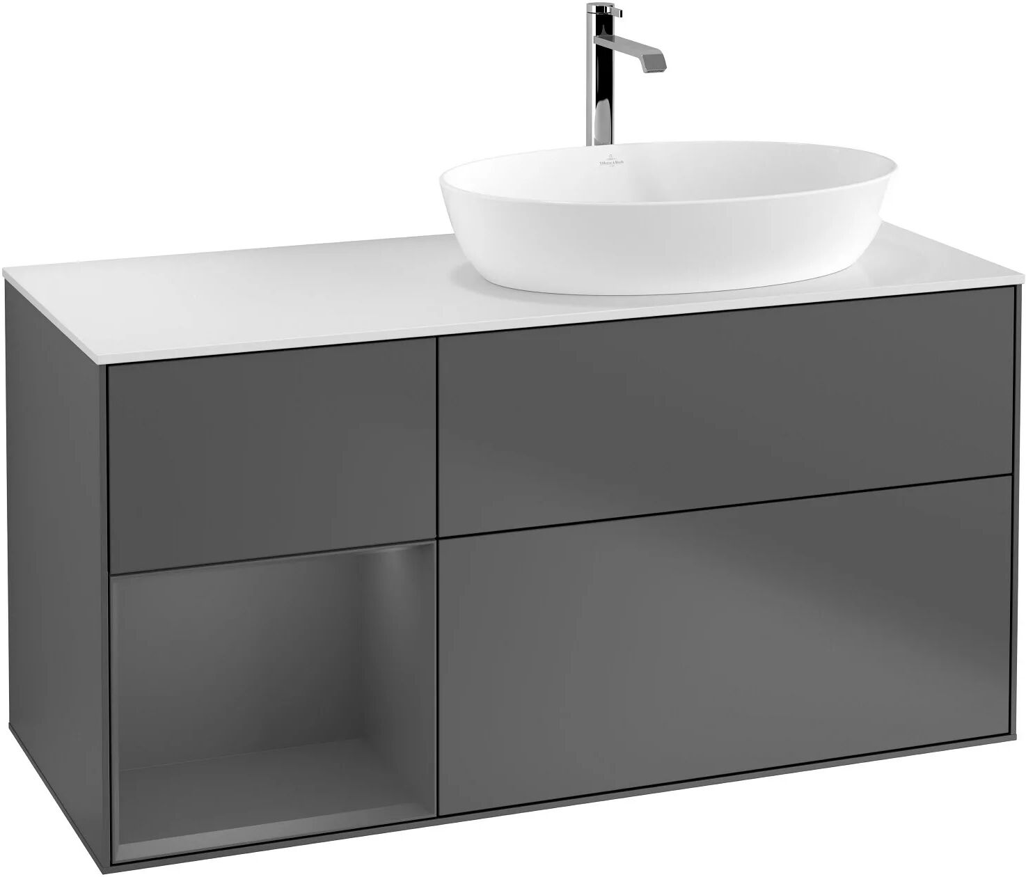 Villeroy & Boch Finion Waschtischunterschrank 120 cm mit Regalelement links, Abdeckplatte Finion B: 120 T: 50,1 H: 60,3 cm anthracite matt lacquer