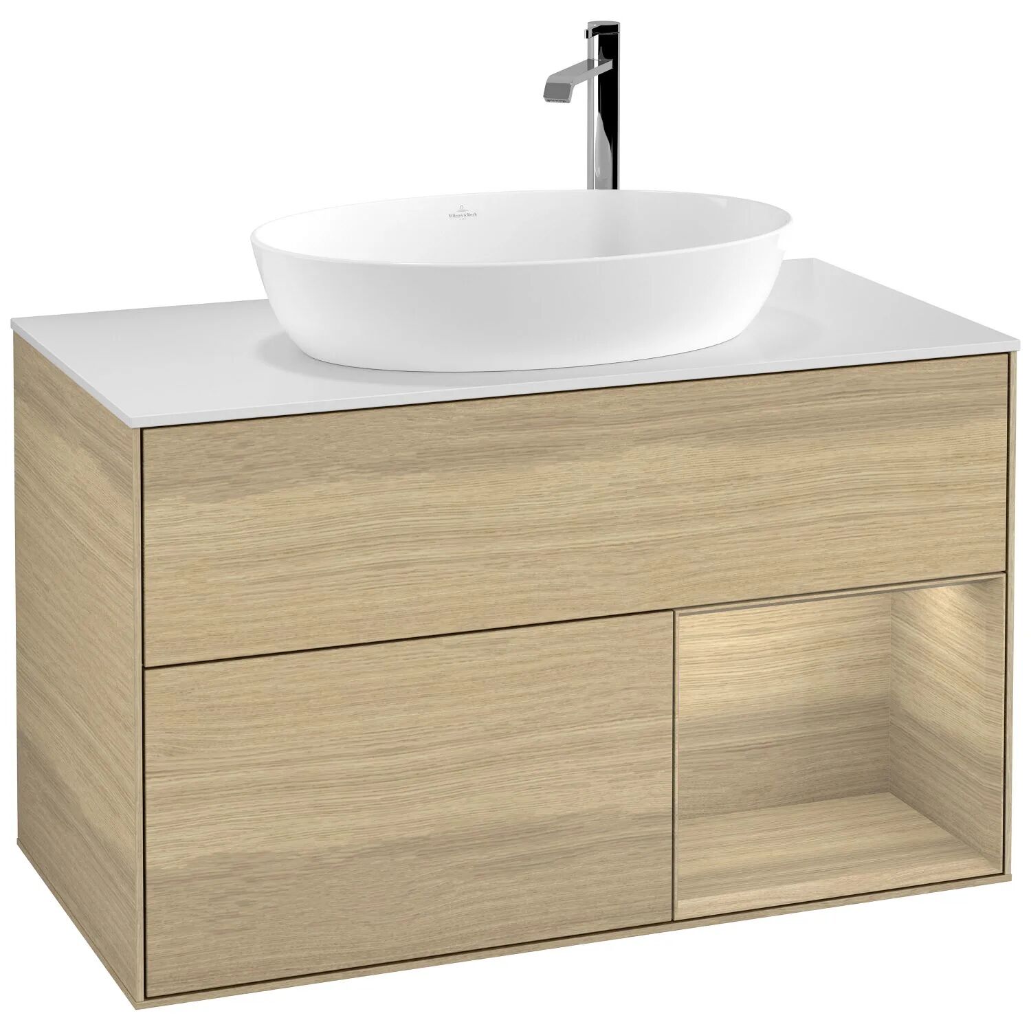 Villeroy & Boch Finion Waschtischunterschrank 100 cm mit Regalelement rechts, Abdeckplatte   oak veneer F901PCPC