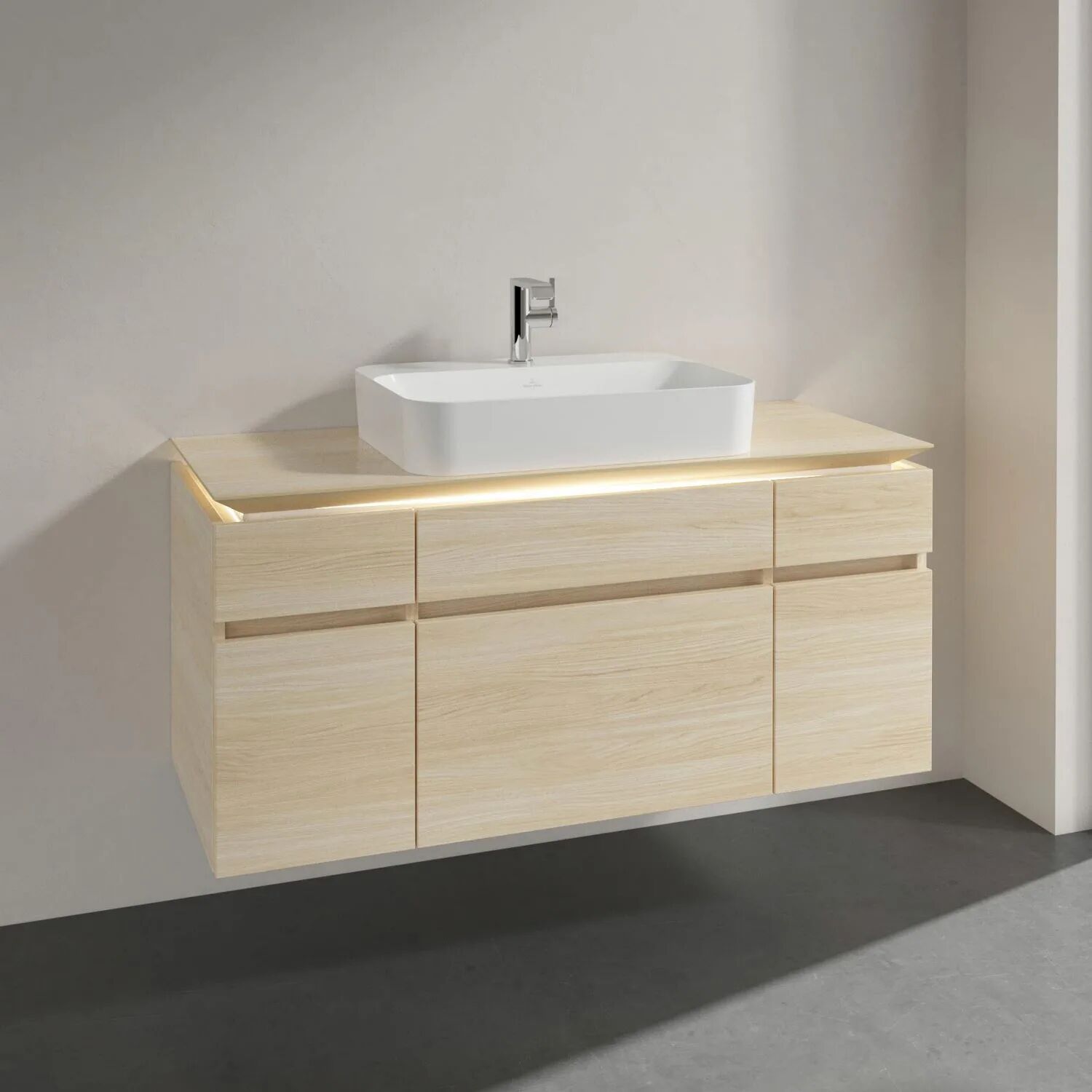 Villeroy & Boch Legato Waschtischunterschrank 120 x 55 cm mit 5 Auszügen und LED Beleuchtung Legato B: 120 T: 50 H: 55 cm elm impresso B758L0PN