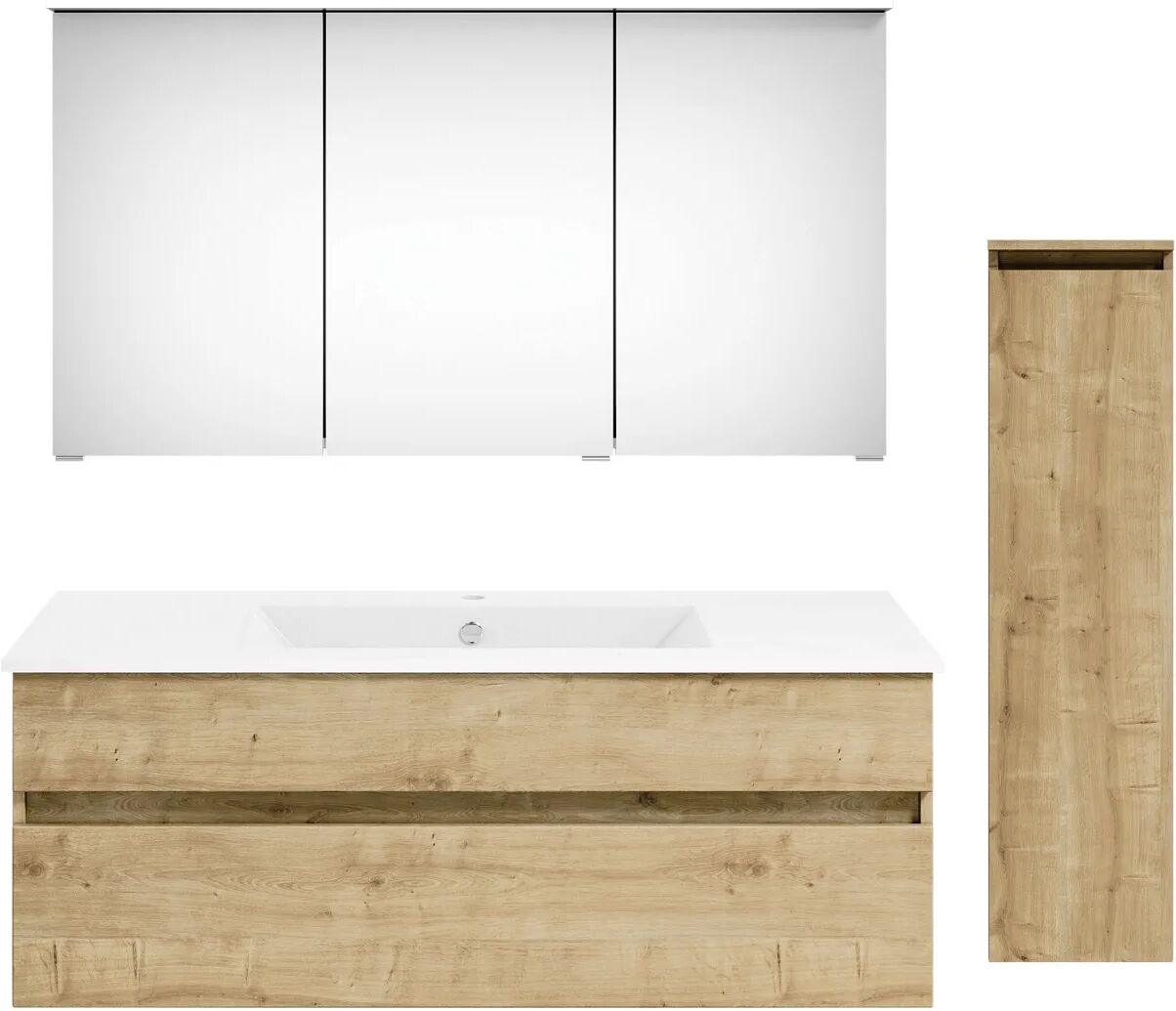 Puris Next4You twenty one Waschtischkombination 120 cm mit Spiegelschrank und Mittelschrank Anschlag rechts   eiche natur nachbildung