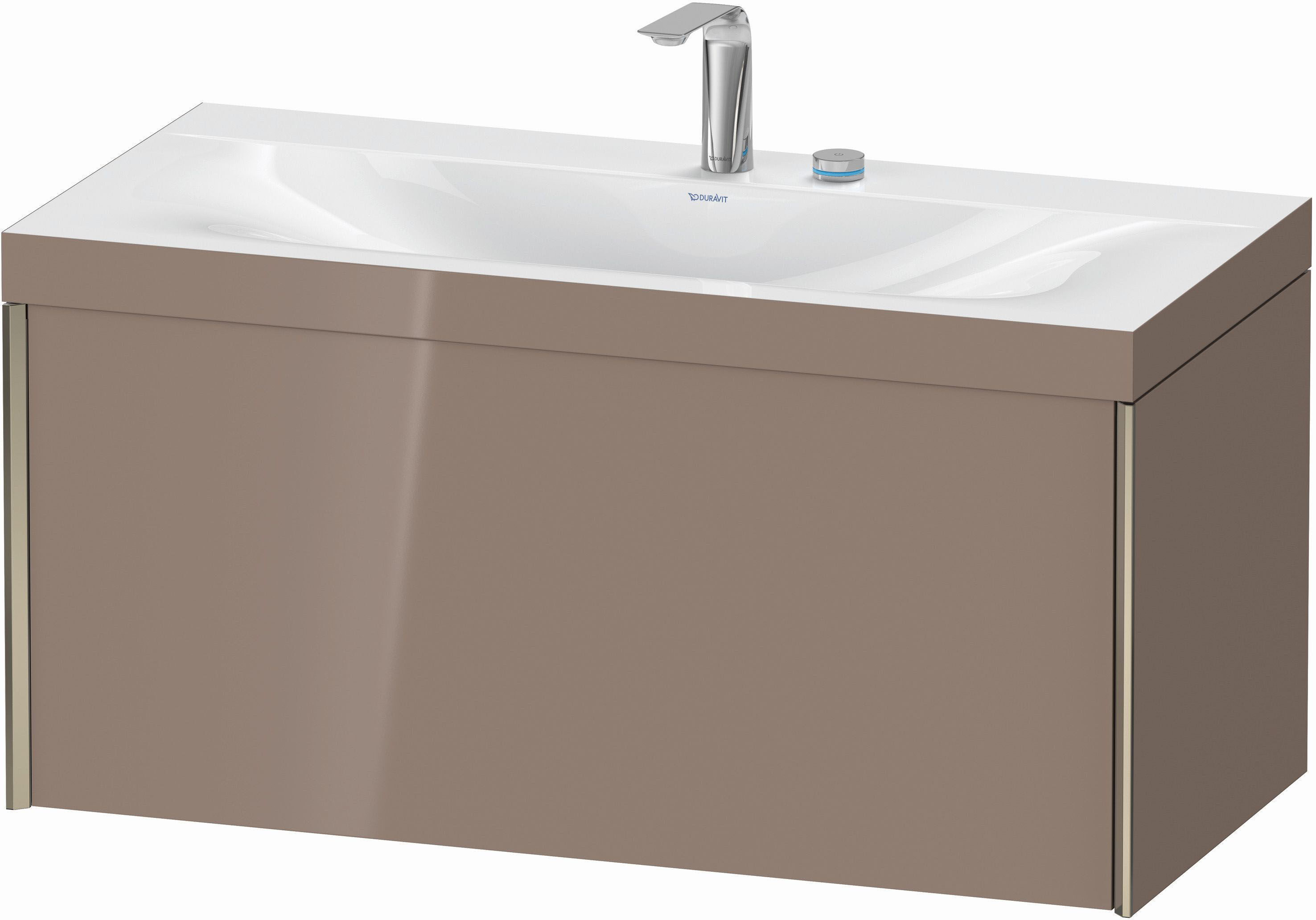 Duravit XViu Waschtisch-Unterschrank XV4611EB186C 100x48cm, 1 Auszug, 2 Hahnlöcher, champagner matt, Rahmen C, cappucino hochglanz