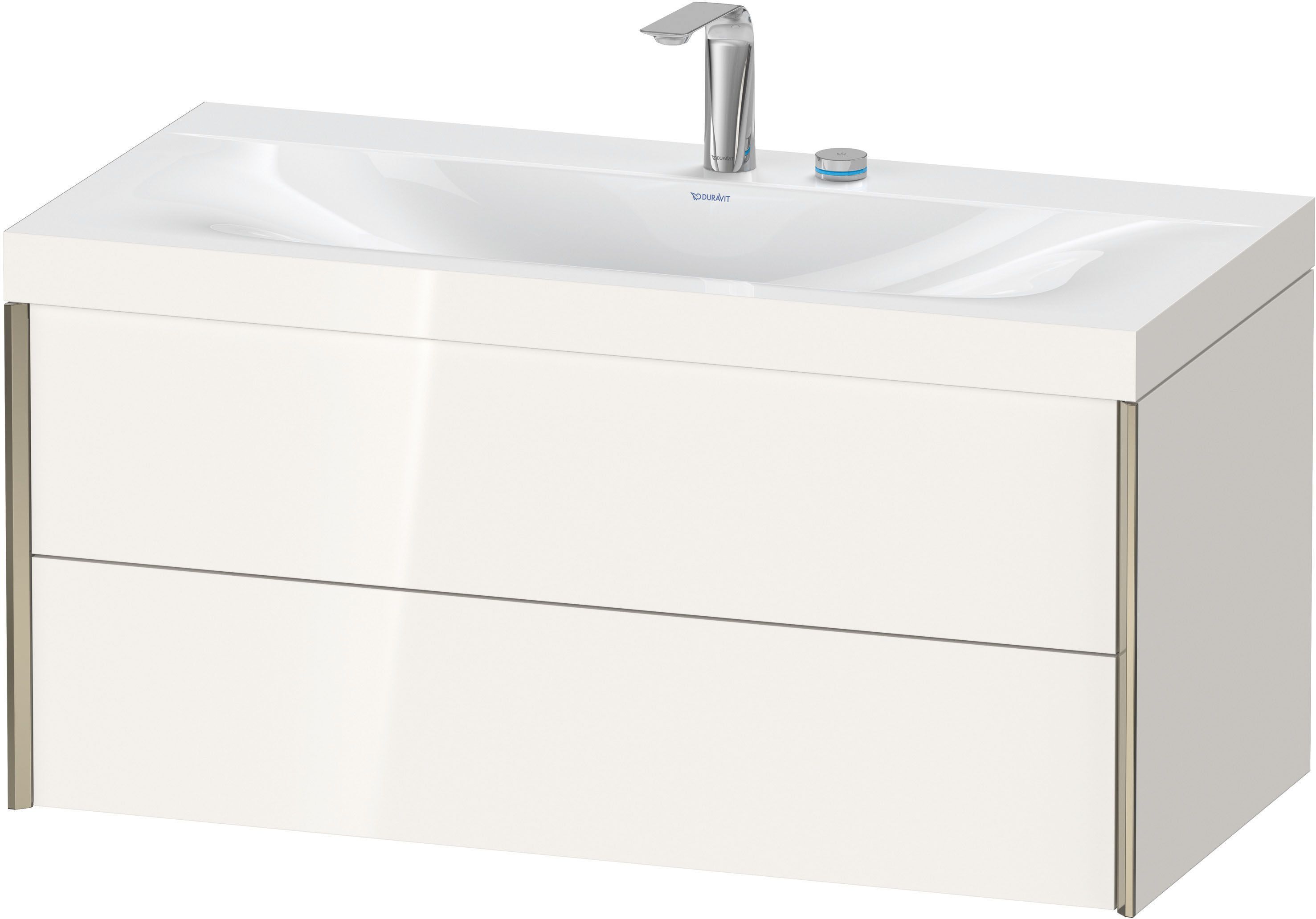 Duravit XViu Waschtisch-Unterschrank XV4616EB122C 100x48cm, 2 Schubkästen, 2 Hahnlöcher, champagner matt, Rahmen C, weiß hochglanz