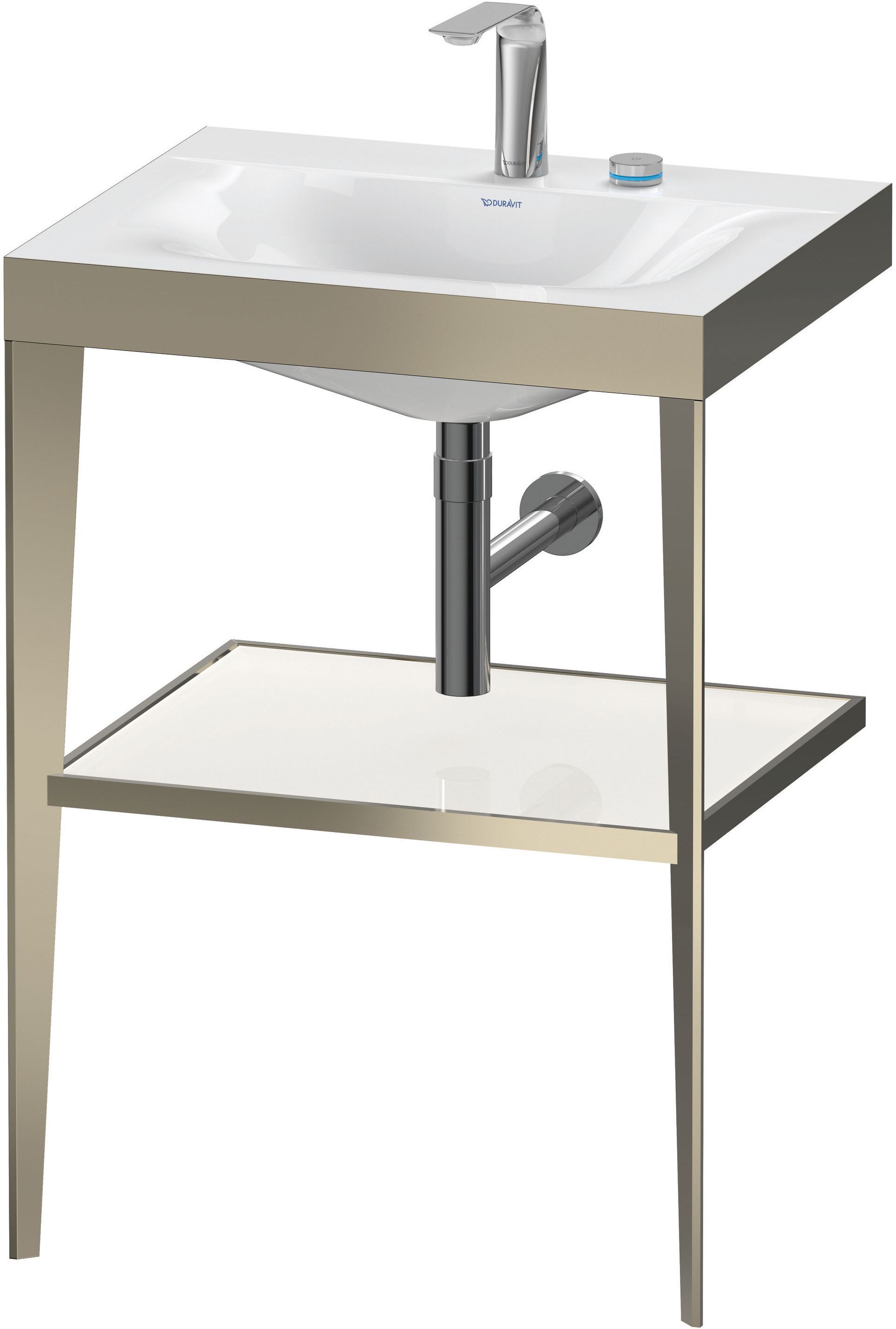 Duravit XViu Möbelwaschtisch-Kombination XV4714EB185 60 x48 cm, 2 Hahnlöcher, weiß hochglanz, mit Metallkonsole, champagner matt