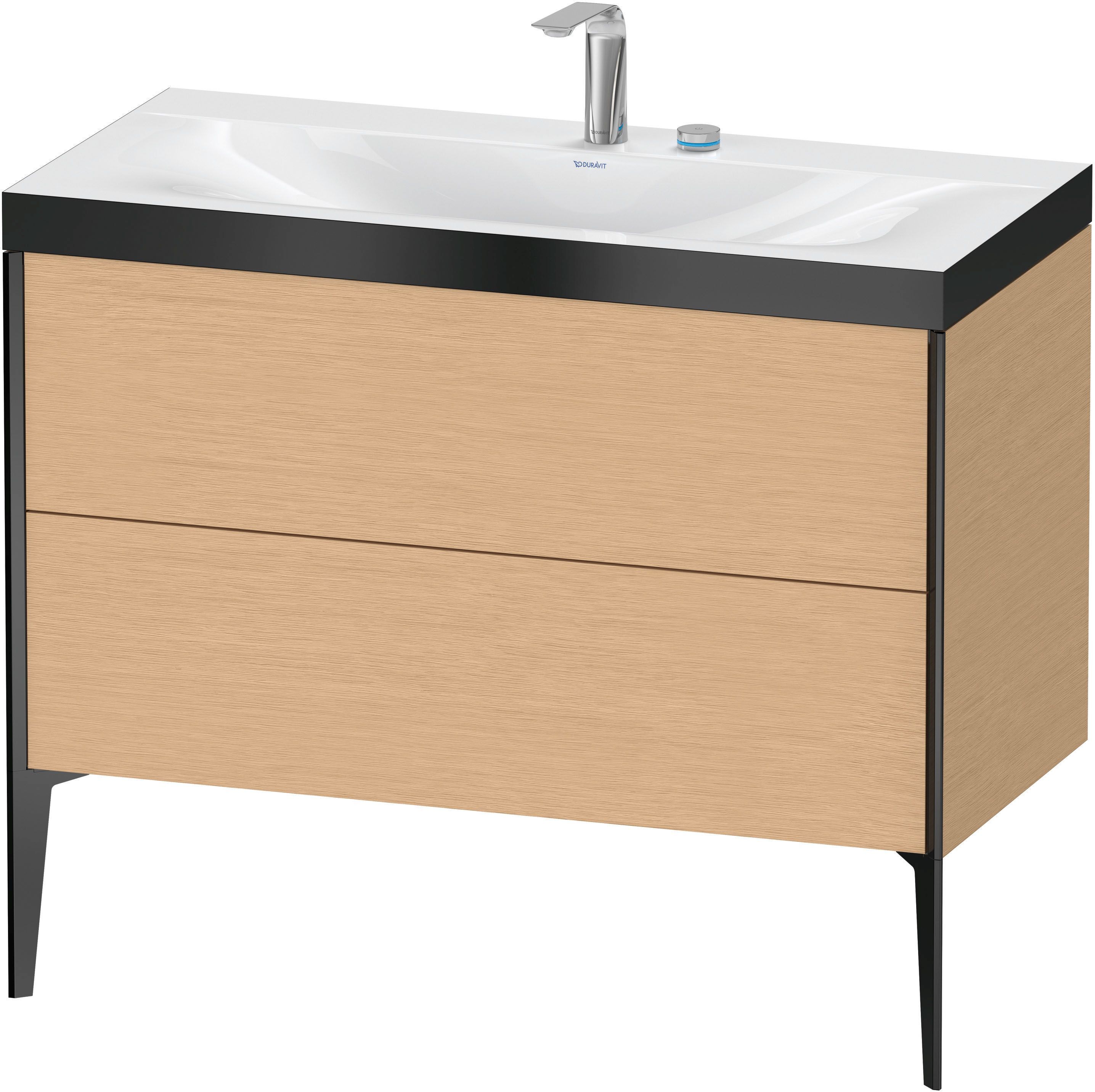 Duravit XViu Waschtisch-Unterschrank XV4711EB212P 100x48cm, 2 Auszüge, 2 Hahnlöcher, schwarz matt, Rahmen P, eiche gebürstet