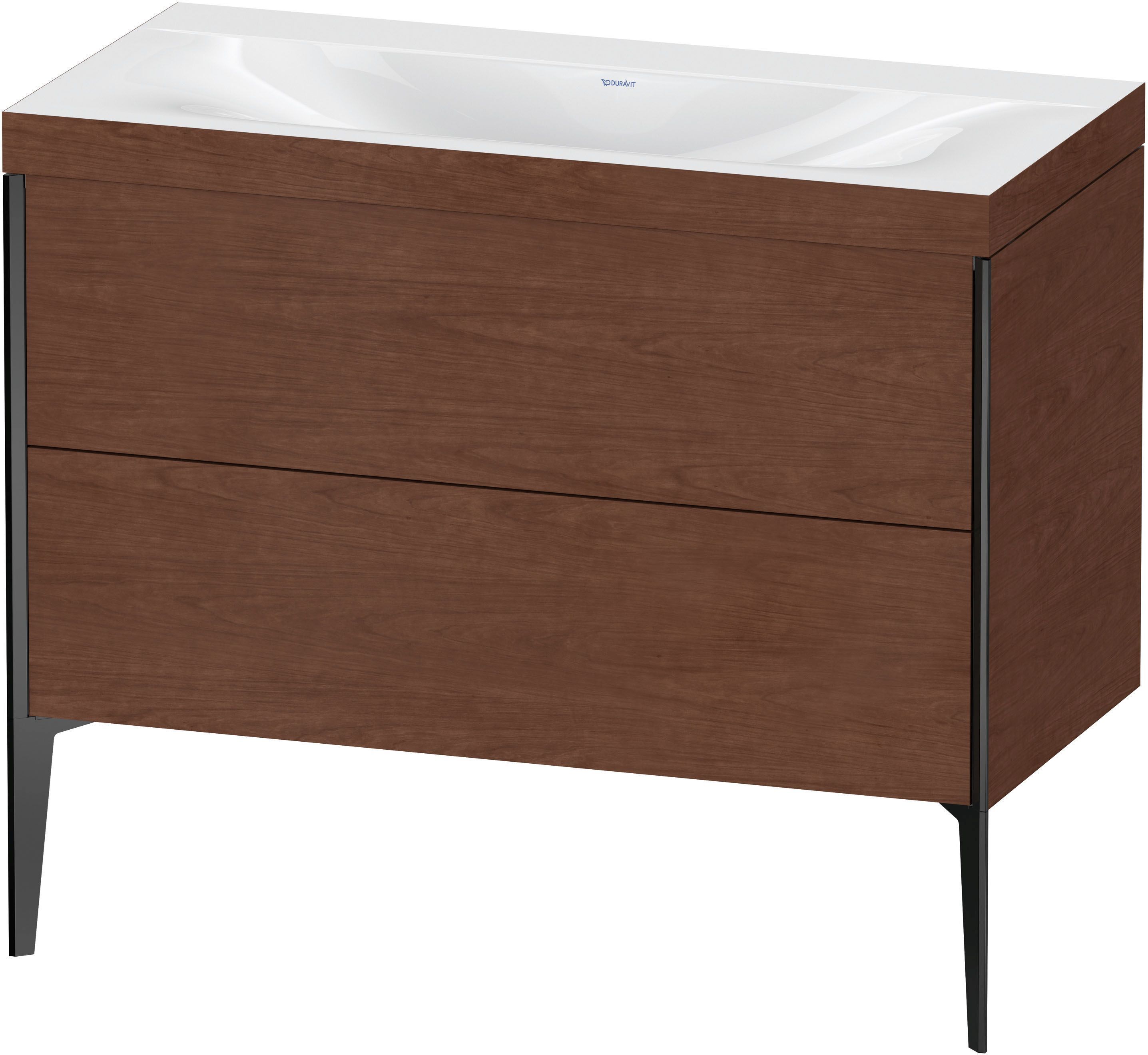 Duravit XViu Waschtisch-Unterschrank XV4711NB213C 100x48cm, 2 Auszüge, ohne Hahnloch, schwarz matt, Rahmen C, amerikanischer nussbaum