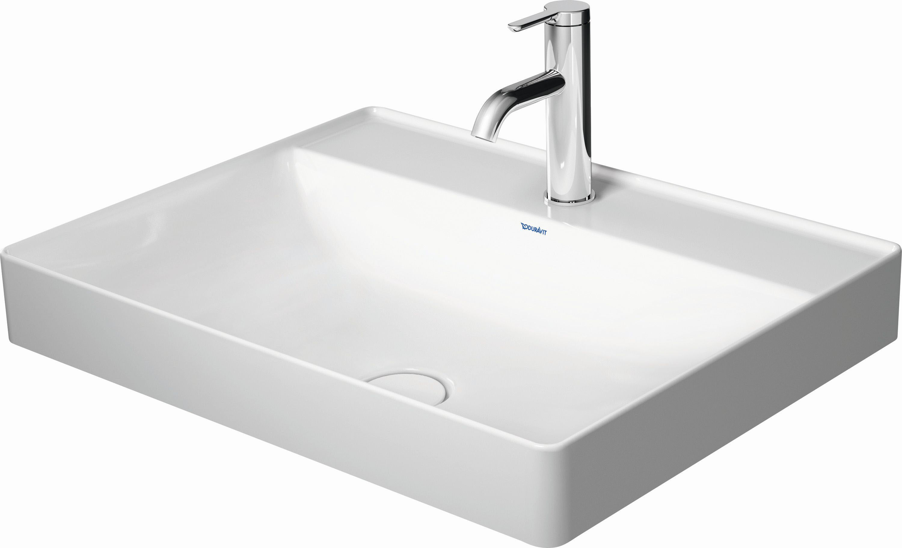 Duravit DuraSquare Aufsatz-Waschtisch 2354600040 60x47cm, ohne Überlauf, mit Hahnlochbank, geschliffen, 2 Hahnlöcher, weiß