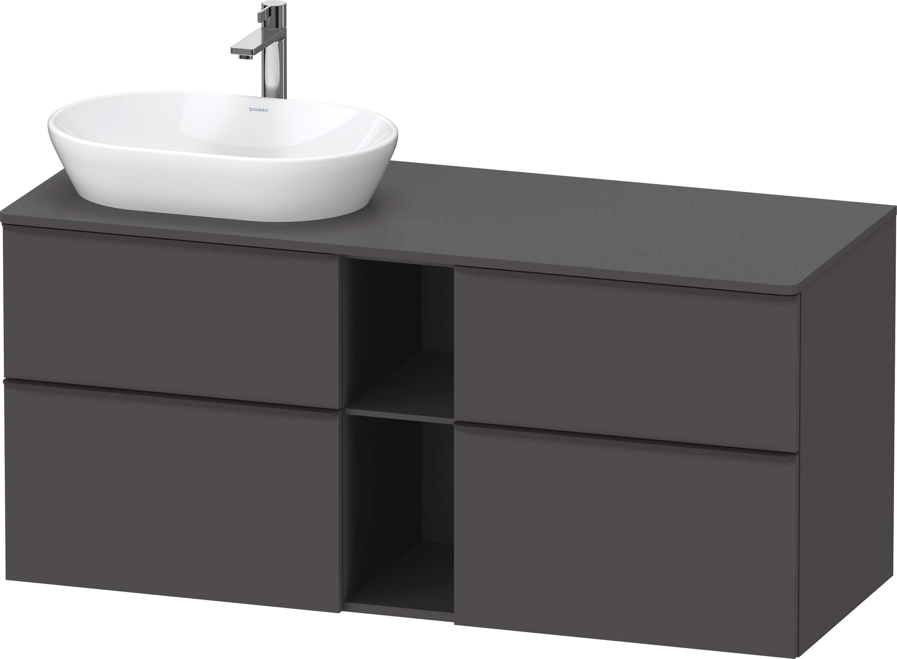 Duravit D-Neo Waschtisch-Unterschrank DE4970L4949 140 x 55 cm, Graphit Matt, wandhängend, 4 Schubkästen, 1 Konsolenplatte, Becken links