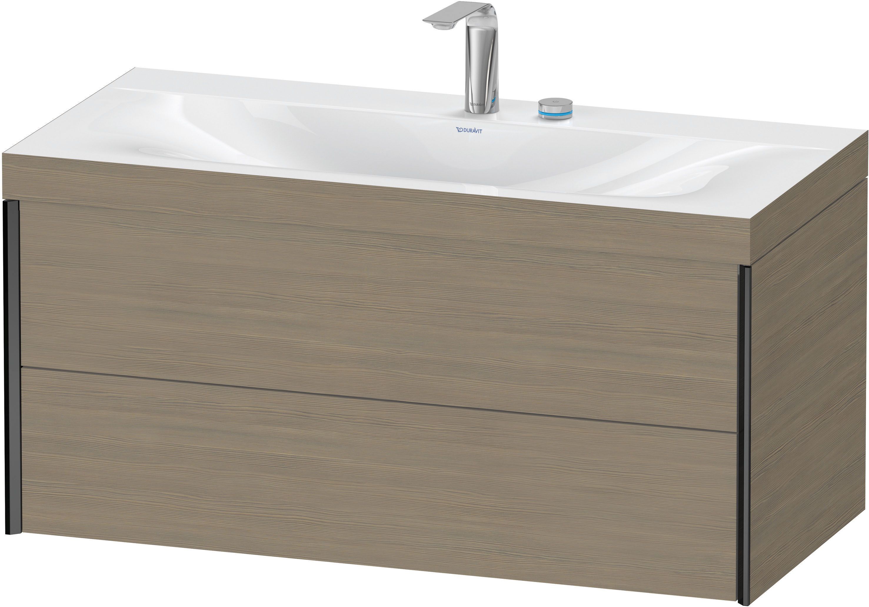 Duravit XViu Waschtisch-Unterschrank XV4616EB235C 100x48cm, 2 Schubkästen, 2 Hahnlöcher, schwarz matt, Rahmen C, Eiche terra