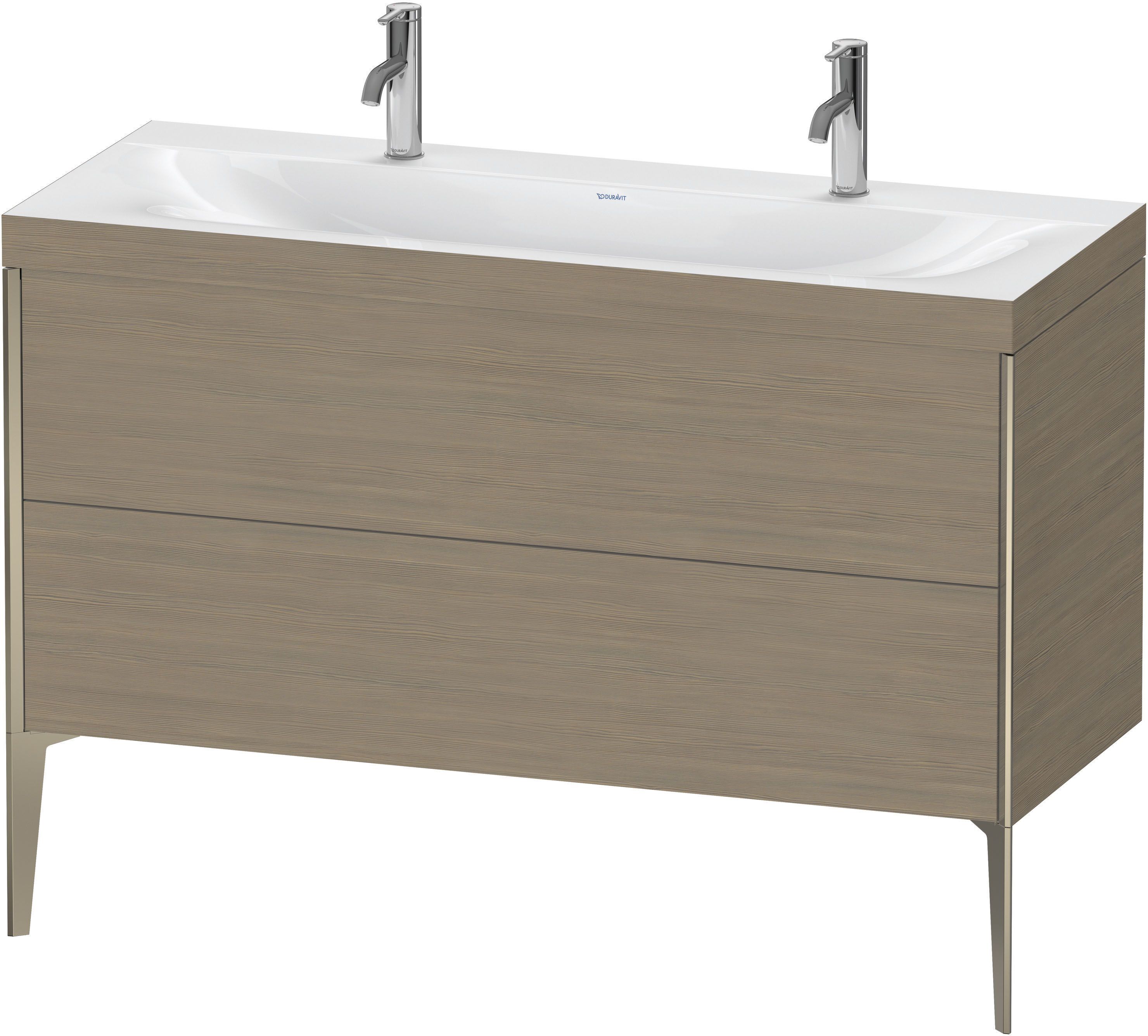 Duravit XViu Waschtisch-Unterschrank XV4713OB135C 120x48cm, 2 Auszüge, ohne Hahnloch, champagner matt, Rahmen C, Eiche terra