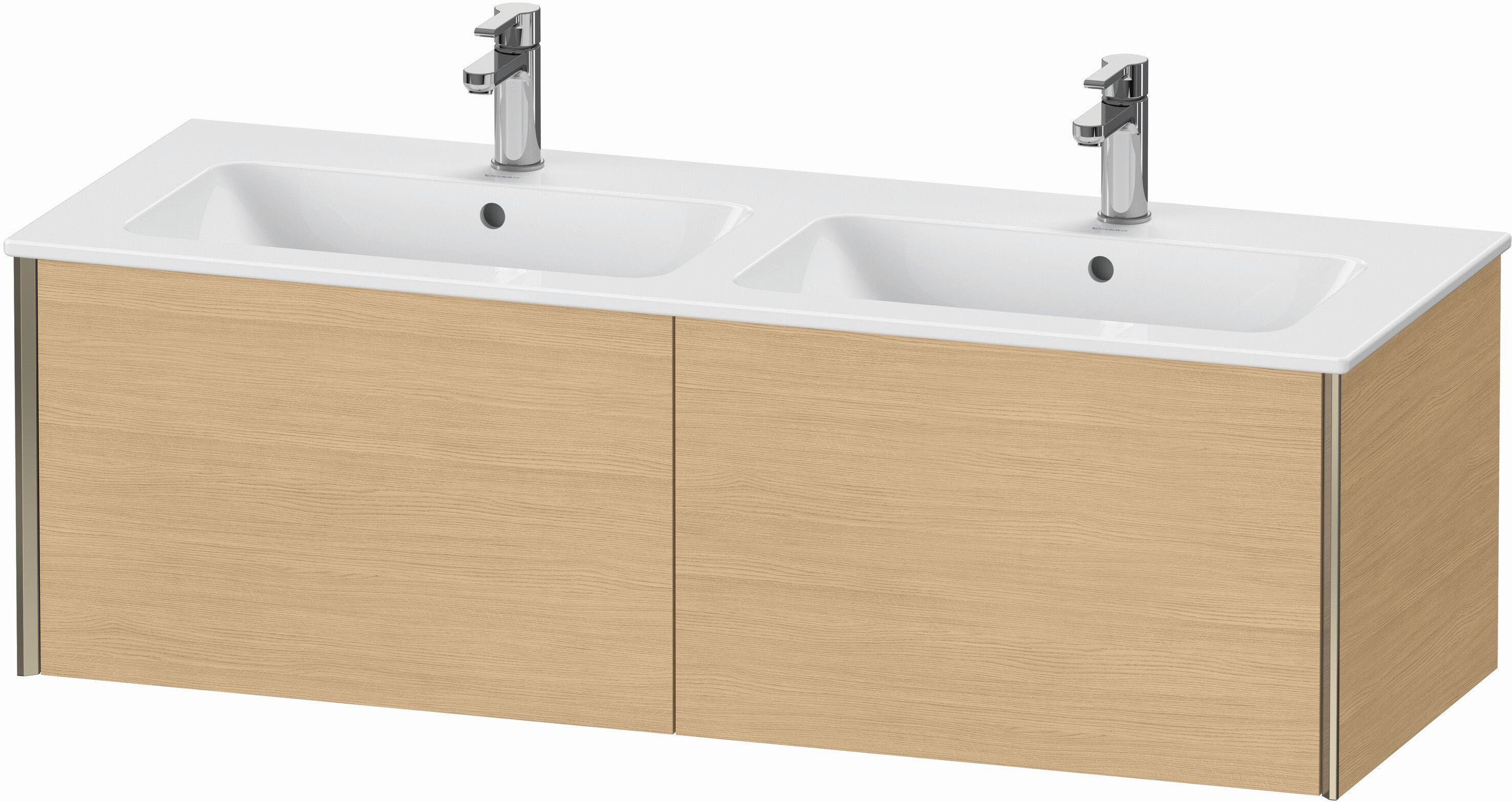 Duravit XViu Waschtisch-Unterschrank XV40290B130 128x48x40cm, 2 Auszüge, wandhängend, champagner matt, Eiche natur