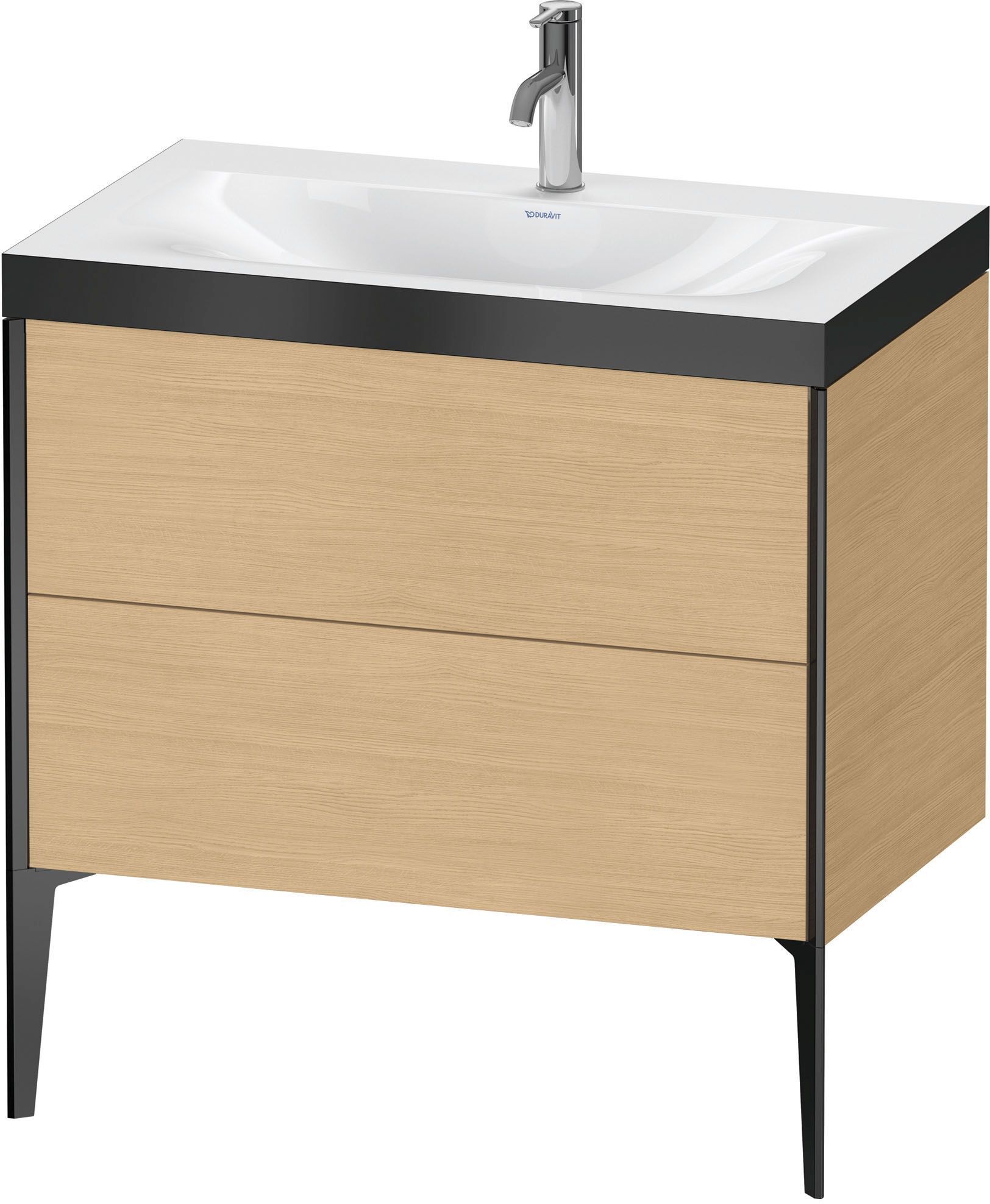 Duravit XViu Waschtisch-Unterschrank XV4710OB230P 80x48cm, 2 Auszüge, 1 Hahnloch, schwarz matt, Rahmen P, Eiche natur