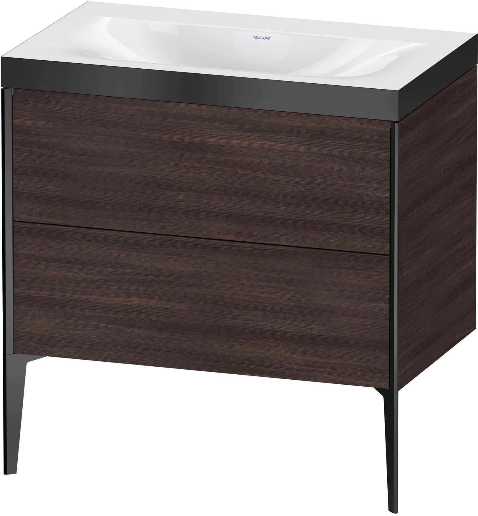 Duravit XViu Waschtisch-Unterschrank XV4710NB253P 80x48cm, 2 Auszüge, ohne Hahnloch, schwarz matt, Rahmen P, kastanie dunkel