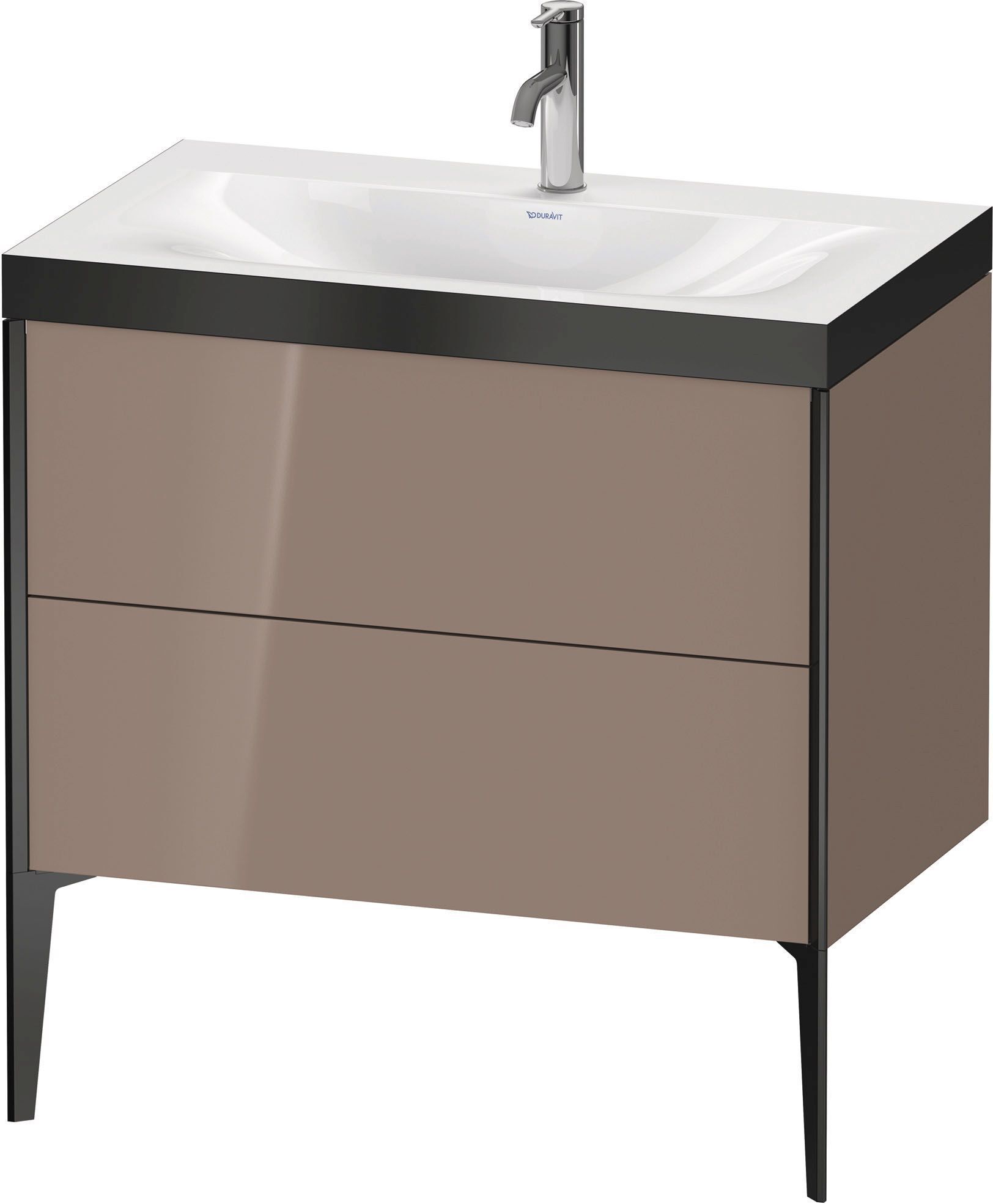 Duravit XViu Waschtisch-Unterschrank XV4710OB286P 80x48cm, 2 Auszüge, 1 Hahnloch, schwarz matt, Rahmen P, cappucino hochglanz