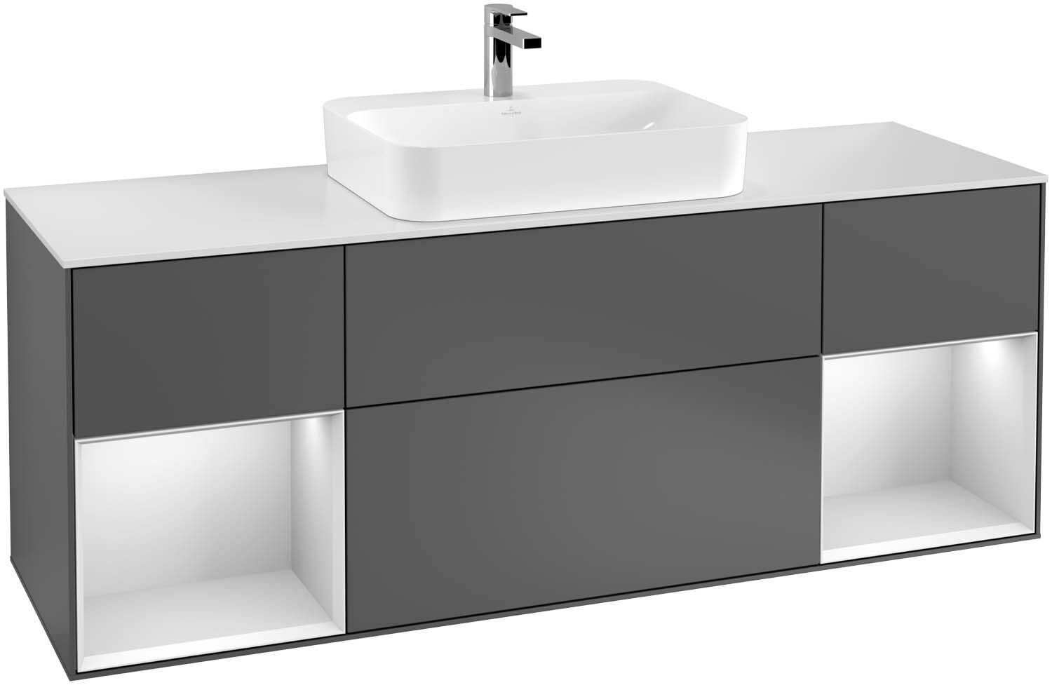 Villeroy und Boch Finion Waschtischunterschrank F451HGMT 160x60,3cm, Abdeckplatte white matt, Regale Midnight matt lacquer, White matt lacquer