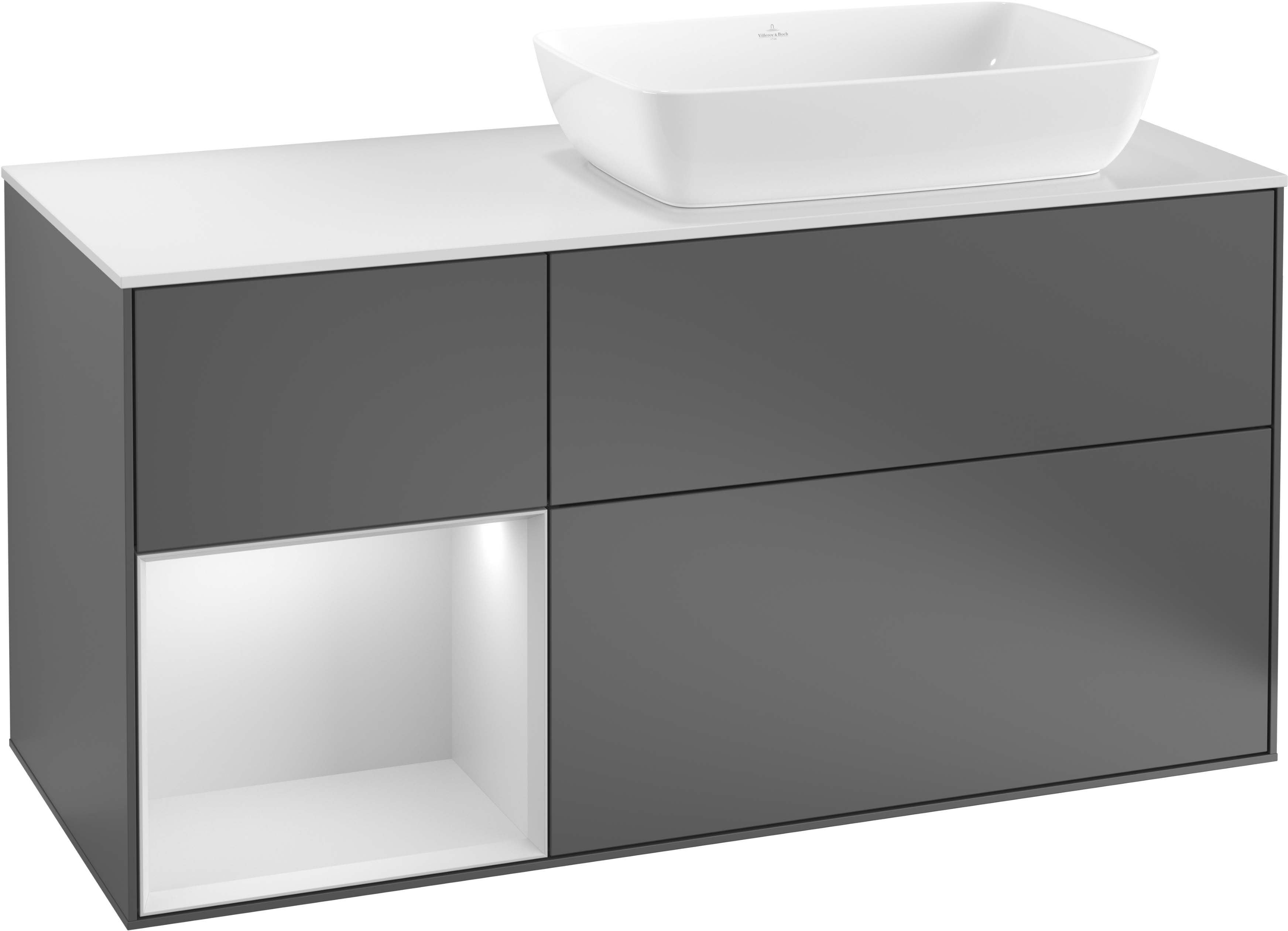 Villeroy und Boch Finion Waschtischunterschrank F801HGHG 120cm, Abdeckplatte white matt, Regale Midnight matt lacquer, Midnight Blue Matt Lacquer