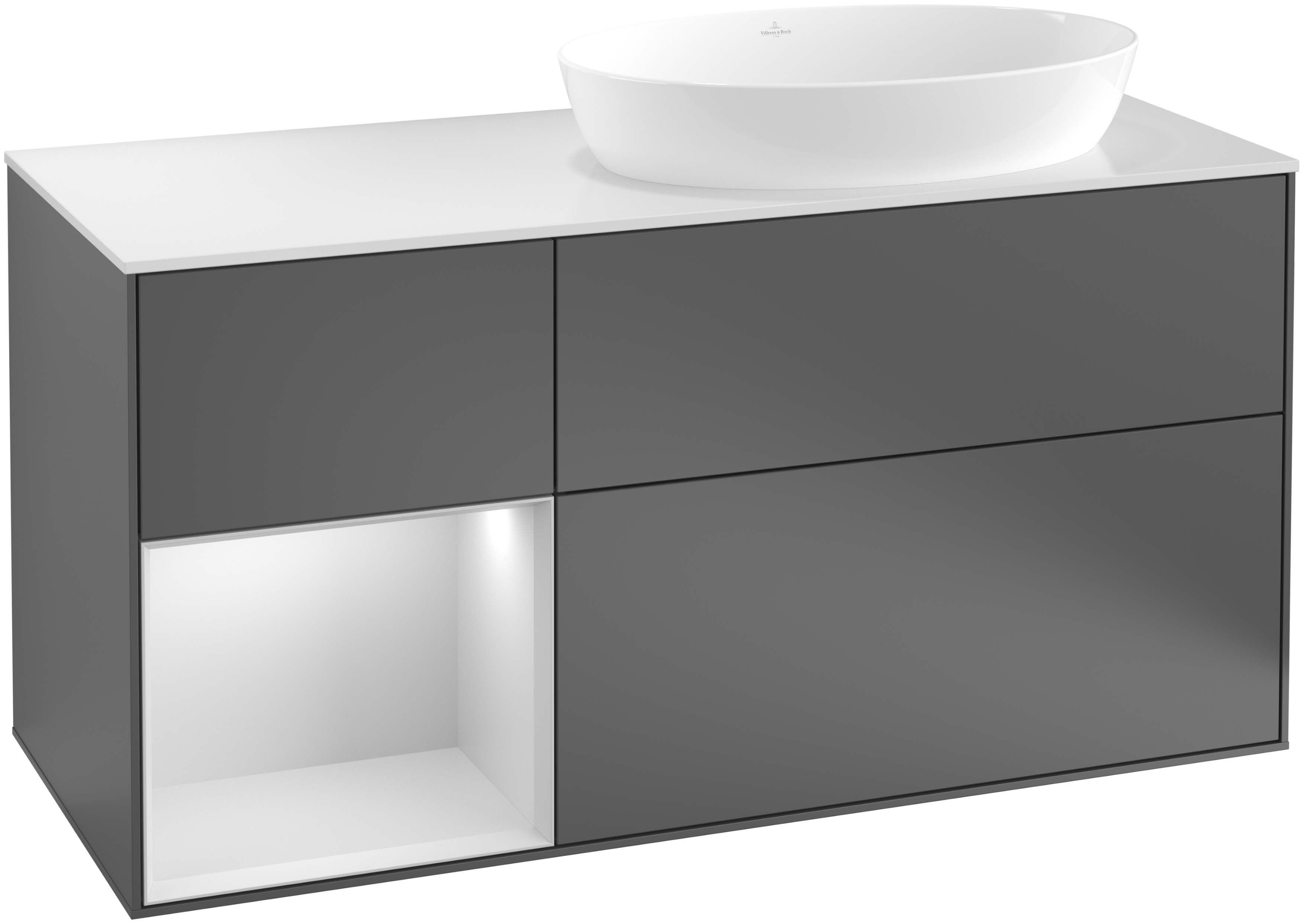 Villeroy und Boch Finion Waschtischunterschrank GA41PHHG 120cm, Abdeckplatte white matt, Emotion, Regale Glossy black lacquer, Midnight Blue Matt Lacquer