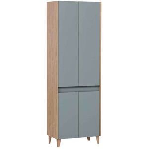 Pharao24.de Badschrank in Hellblau und Eiche hell 170 cm hoch 4 türig