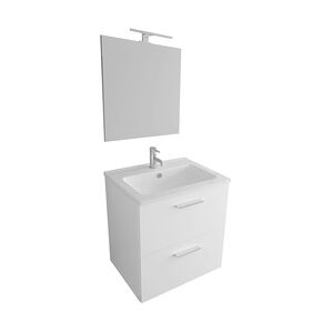 Vitra Badmöbel Set Waschbecken mit Unterschrank und LED-Spiegel   Vormontiert SoftClose-Funkt. Waschbeckenunterschrank Badezimmerschrank Set 3-teilig