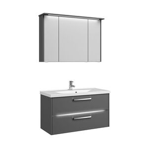 Primaster Badmöbel-Set Berlin grau 105 cm Twin LED, Mineralmarmor-Wachtisch