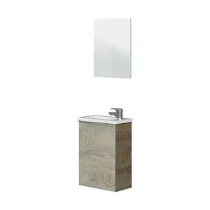 Dmora Unterschrank Peoria, Abgehängter Badezimmerschrank, Kleiderschrank mit 1 Tür mit Spiegel und Waschbecken, 40x22h58 cm, Eiche