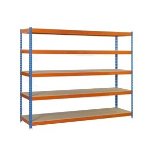 SimonRack Simonforte Spanplatte 5 Fachböden mit 600 kg pro Ebene in BLAU/ORANGE/HOLZ Farbe 2500x1200x450 mm (Höhe x Länge x Breite)