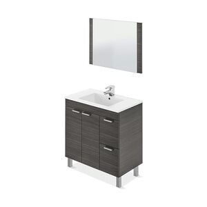 Dmora Unterschrank Lakewood, Badezimmerschrank, Kleiderschrank mit 2 Türen und zWeißchubladen mit Spiegel, 80x45h80 cm, Aschgrau