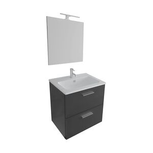 Vitra Modernes Badezimmer Set Waschbecken mit Unterschrank und LED-Spiegel   Waschbeckenunterschrank vormont.   Keramik Waschtisch SoftClose-Funktion