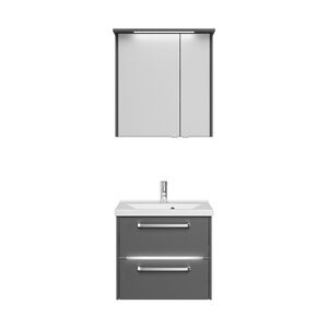 Primaster Badmöbel-Set Berlin grau 65 cm Twin LED, Mineralgusswaschtisch