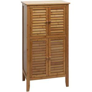 HHG - neuwertig] Badezimmerschrank 669, Regal Kommode, 4 Türen Bambus 100x50x30cm - brown