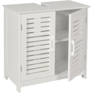 HHG - neuwertig] Waschbeckenunterschrank 370, Badezimmer Unterschrank Badschrank mit Staufach, Bambus mdf 60x60x30cm weiß - white