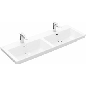 Villeroy & Boch Subway 3.0 Schrank-Doppelwaschtisch, 1300 x 470 mm, ohne Hahnloch, ohne Überlauf, ungeschliffen, 4A71D3, Farbe: weiß-alpin - 4A71D301 - Villeroy&boch