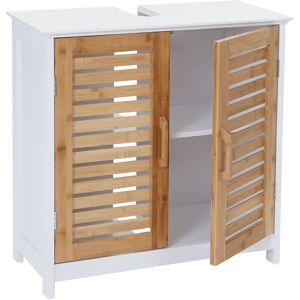 HHG - Waschbeckenunterschrank 370, Badezimmer Unterschrank Badschrank mit Staufach, Bambus mdf 60x60x30cm weiß-braun - brown