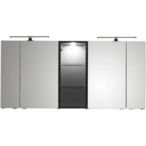 Pelipal Balto Spiegelschrank 150 x 17 x 70,3 cm mit 1 Vitrine mittig, 4 Drehtüren, 2 LED Aufsatzleuchten in schwarz matt, Waschplatzbeleuchtung