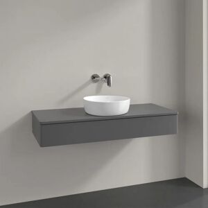 Villeroy & Boch Antao Waschbeckenunterschrank, 120 x 19 cm, 1 Auszug, Front ohne Struktur, mit Hahnloch, für Waschtisch mittig