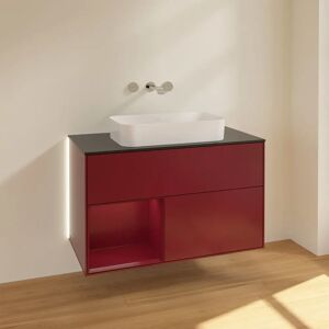 Villeroy & Boch Villeroy & Boch Finion Waschtischunterschrank 100 cm mit Regalelement links und Abdeckplatte, mit Wandbeleuchtung