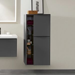 Villeroy & Boch Subway 3.0 Mittelschrank, 1 offenes Fach und 2 Türen, Anschlag rechts, Griffe volcano black