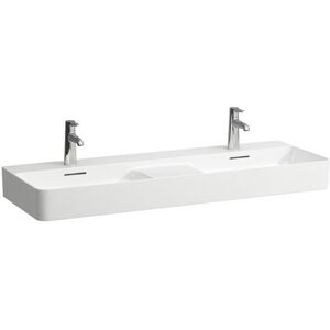 Laufen VAL Doppelwaschtisch, 3 Hahnlöcher, mit Überlauf, 1200x420mm, semi-trockener Bereich mittig, H814282, Farbe: weiss matt