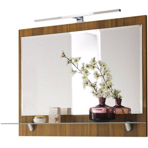 Spiegel 90cm Walnuss Nb. RIMAO-100 mit LED, verchromte Lampe, B x H x T: ca. 90 x 68 x 20 cm