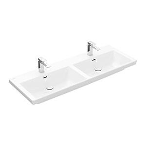 Villeroy und Boch Subway 3.0 Schrank-Doppelwaschtisch 4A71D5R1 130x47cm, mit je 1 Hahnloch/mit Überlauf, weiß C-plus