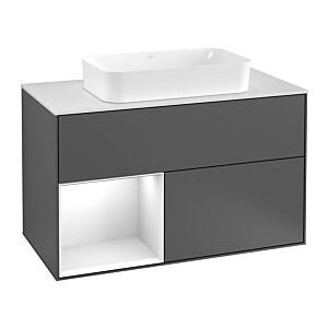 Villeroy und Boch Finion Waschtischunterschrank F241GFHG 100x60,3cm, Abdeckplatte white matt, Regal links Glossy white lacquer, Midnight Blue Matt Lacquer