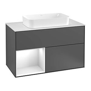 Villeroy und Boch Finion Waschtischunterschrank G651GFPH 100x60,3x50,1cm, Regal links Glossy white lacquer, Glossy Black Lacquer