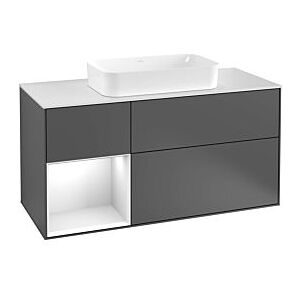 Villeroy und Boch Finion Waschtischunterschrank F291GJPD 120cm, Abdeckplatte white matt, Regal links Light grey matt, Black matt lacquer