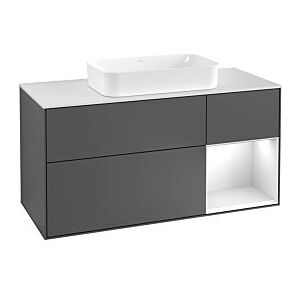 Villeroy und Boch Finion Waschtischunterschrank G712GFPD 120x60,3x50,1cm, Regal rechts Glossy white lacquer, Black matt lacquer