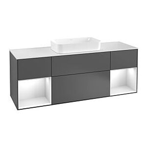 Villeroy und Boch Finion Waschtischunterschrank G331PDMT 160cm, Abdeckplatte white matt, Emotion, Regale Black matt lacquer, White matt lacquer