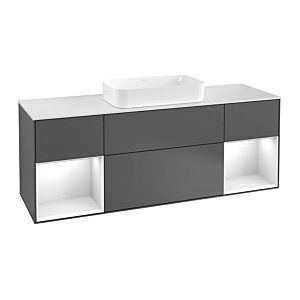 Villeroy und Boch Finion Waschtischunterschrank G742PHHB 160x60,3x50,1cm, Regale Glossy black lacquer, Peony Matt